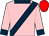 Pink, dark blue sash, collar and cuffs, crimson cap
