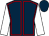 Dark blue, red seams, white sleeves, dark blue cap