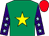 Emerald green, yellow star, purple sleeves, light blue stars, red cap