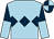 Light blue, dark blue triple diamond, dark blue and    light blue halved sleeves, quartered cap