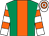 Emerald green, orange stripe, white and orange hooped sleeves and cap