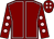maroon, pink seams, pink spots on sleeves, pink spots on cap