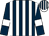 Dark blue and white stripes, dark blue sleeves, white armlets, white and dark blue striped cap