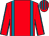 Red, kingfisher braces, red sleeves, kingfisher seams , striped cap