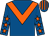 Royal blue, orange chevron, royal blue sleeves, orange stars, striped cap