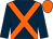 Dark blue, orange cross belts, dark blue arms, orange cap