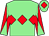 Light green, red triple diamonds, red sleeves, light green diabolo, red diamond on light green cap