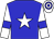 Big-blue body, white star, white arms, big-blue armlets, white cap, big-blue hooped