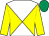 Yellow & white diabolo, yellow sleeves, emerald green cap