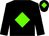 Black, dayglo green diamond, black sleeves, black cap, dayglo green diamond