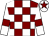 Maroon and white check, white sleeves, maroon armlets and star on white cap