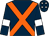 Dark blue, orange cross belts, dark blue sleeves, white armlets and stars on dark blue cap