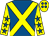 Royal blue, yellow cross belts, yellow sleeves, royal blue stars, yellow cap, royal blue spots