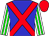 Blue body, red cross sashes, white arms, green striped, red cap