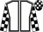 White, black seams, checked sleeves, black and white check cap