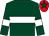 Dark green, white hoop, white armlet, red cap, dark green star