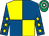 Royal blue & yellow quartered, yellow stars on sleeves, emerald green & white hooped cap