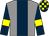 Grey, dark blue stripe, dark blue sleeves, yellow armlets, check cap