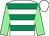 White, emerald green hoops, light green sleeves, white cap