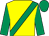 Yellow, emerald green sash & sleeves, emerald green cap
