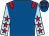 Royal blue, red epaulettes, light blue sleeves, red stars, royal blue cap, red stars