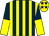 Dark blue & yellow stripes, yellow & dark blue halved sleeves, yellow cap, dark blue stars