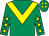 emerald green, yellow chevron, emerald green sleeves, yellow stars, emerald green cap, yellow spots