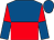 Royal Blue, Red halved horizontally,red and royal blue halved sleeves, royal blue cap