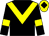 Black body, yellow chevron, black arms, yellow armlets, yellow cap, black diamond
