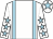white, light blue braces, light blue stars on sleeves, light blue star on cap