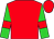 Red, lime green sleeves, red armlets and cap