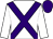 white, purple cross belts, purple cap