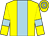 Yellow, light blue panel, light blue armlet, hooped cap