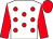 White, red spots, red sleeves & cap