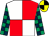 Red & white quartered, dark blue & emerald green check sleeves, black & yellow quartered cap