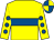 Yellow, royal blue hoop, royal blue spots on sleeves, quartered cap