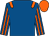 Royal blue, orange epaulettes, striped sleeves, orange cap