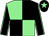 Black & light green quartered, light green seams on sleeves, light green star on cap
