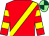 RED, YELLOW sash, hooped sleeves, LIGHT GREEN and DARK GREEN quartered cap