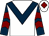 White, dark blue chevron, dark blue and maroon chevrons on sleeves, white cap, maroon diamond