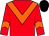 Red body, orange chevron, red arms, orange chevron, black cap