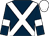 Dark blue, white cross sashes, dark blue sleeves, white armlets, white cap