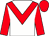 white, red chevron, red sleeves and cap