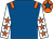 Royal blue, orange epaulettes, white sleeves, orange stars, orange cap, royal blue star