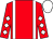 Red, white braces, white diamonds on sleeves, white cap