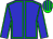 Big-blue body, green seams, big-blue arms, green seams, green cap, big-blue striped