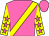 Shocking pink, dayglo yellow sash stars, dayglo yellow sleeves, shocking pink stars, shock