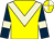 Yellow, beige chevron, dark blue sleeves, beige armlets, yellow and beige quartered cap