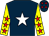 Dark blue, white star, yellow sleeves, red stars, dark blue cap, red stars