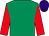 Emerald green, red sleeves, purple cap